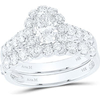 GND 14K White Gold Oval Diamond Bridal Wedding Ring Set with Halo and Round Prong Set Diamonds - 2.00 Carat Total Diamond Weight