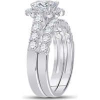 GND 14K White Gold Oval Diamond Bridal Wedding Ring Set with Halo and Round Prong Set Diamonds - 2.00 Carat Total Diamond Weight