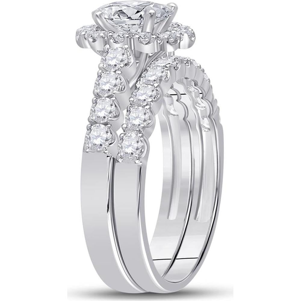 GND 14K White Gold Oval Diamond Bridal Wedding Ring Set with Halo and Round Prong Set Diamonds - 2.00 Carat Total Diamond Weight