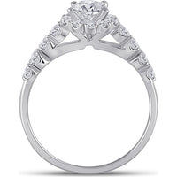 GND 14K White Gold Oval Diamond Bridal Wedding Ring Set with Halo and Round Prong Set Diamonds - 2.00 Carat Total Diamond Weight