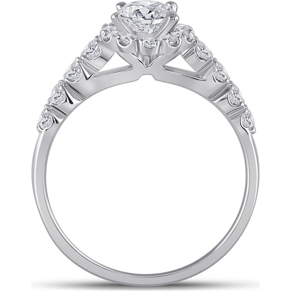 GND 14K White Gold Oval Diamond Bridal Wedding Ring Set with Halo and Round Prong Set Diamonds - 2.00 Carat Total Diamond Weight
