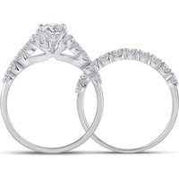 GND 14K White Gold Oval Diamond Bridal Wedding Ring Set with Halo and Round Prong Set Diamonds - 2.00 Carat Total Diamond Weight