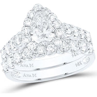GND 14K White Gold Oval Diamond Bridal Wedding Ring Set with Prong-Set Round Diamonds - 2.00 Carat Total Diamond Weight