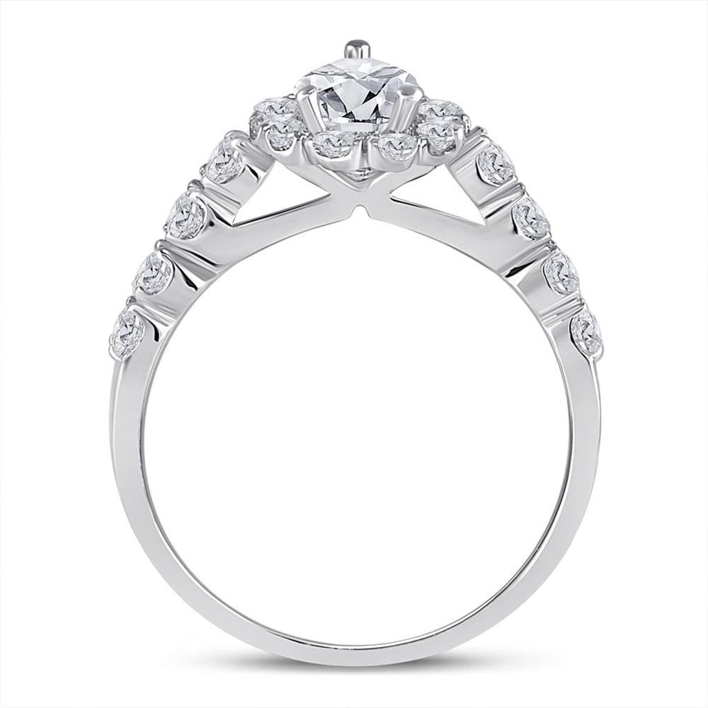 GND 14K White Gold Oval Diamond Bridal Wedding Ring Set with Prong-Set Round Diamonds - 2.00 Carat Total Diamond Weight