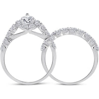 GND 14K White Gold Oval Diamond Bridal Wedding Ring Set with Prong-Set Round Diamonds - 2.00 Carat Total Diamond Weight