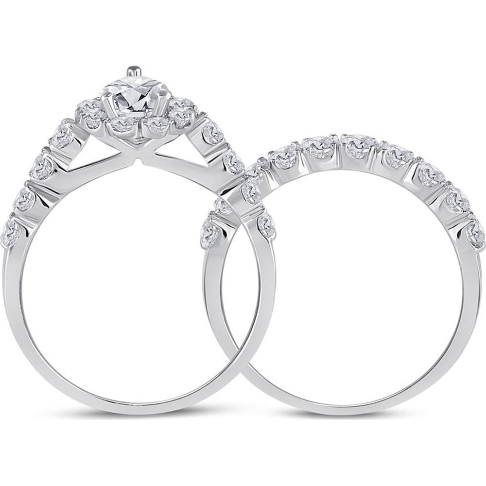 GND 14K White Gold Oval Diamond Bridal Wedding Ring Set with Prong-Set Round Diamonds - 2.00 Carat Total Diamond Weight