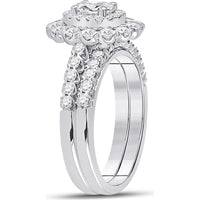 GND 14K White Gold Oval Diamond Bridal Wedding Ring Set with Round Diamond Halo - 1-5/8 Carat Total Diamond Weight