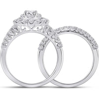 GND 14K White Gold Oval Diamond Bridal Wedding Ring Set with Round Diamond Halo - 1-5/8 Carat Total Diamond Weight