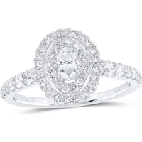 GND 14K White Gold Oval Diamond Halo Bridal Engagement Ring - 1.00 Carat Total Diamond Weight