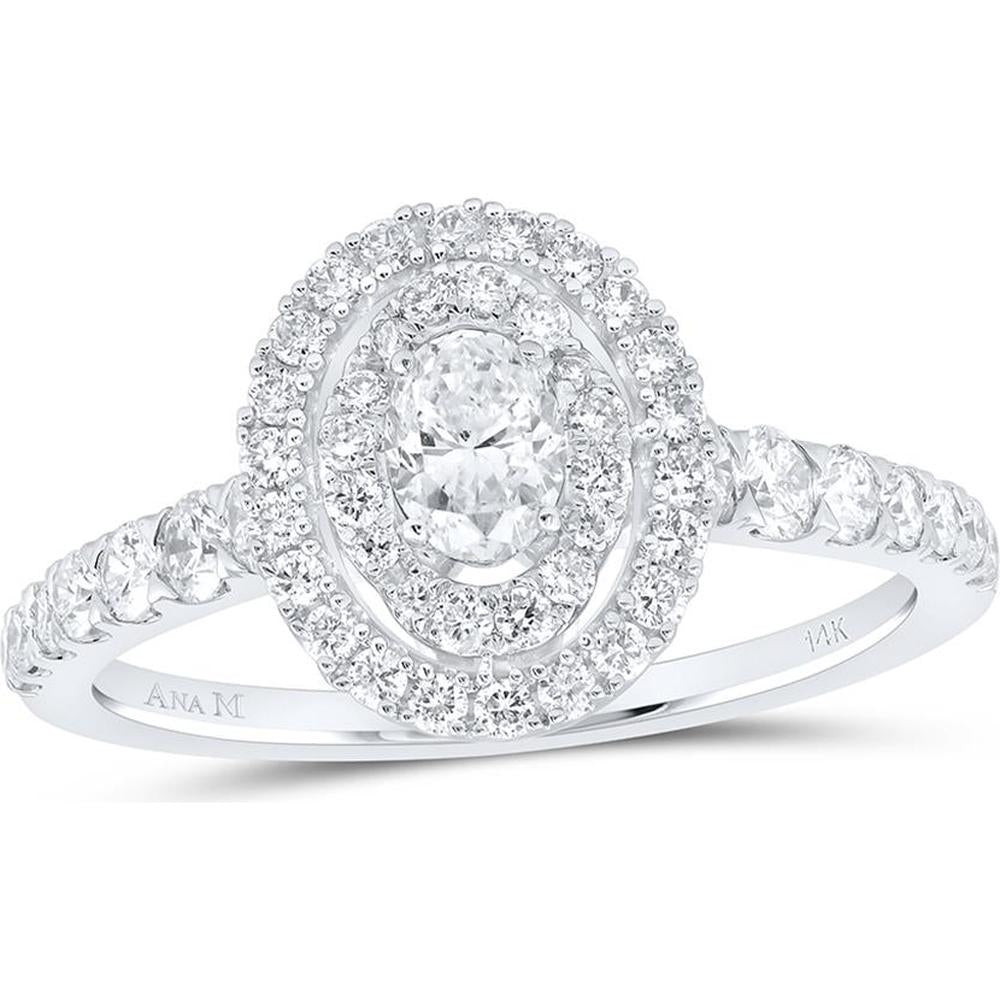 GND 14K White Gold Oval Diamond Halo Bridal Engagement Ring - 1.00 Carat Total Diamond Weight