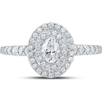 GND 14K White Gold Oval Diamond Halo Bridal Engagement Ring - 1.00 Carat Total Diamond Weight