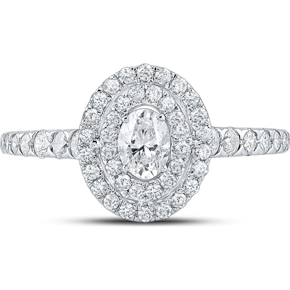 GND 14K White Gold Oval Diamond Halo Bridal Engagement Ring - 1.00 Carat Total Diamond Weight