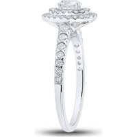 GND 14K White Gold Oval Diamond Halo Bridal Engagement Ring - 1.00 Carat Total Diamond Weight