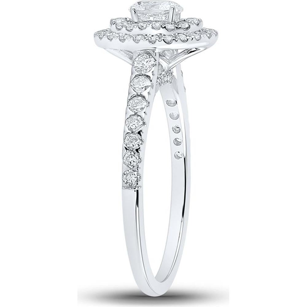 GND 14K White Gold Oval Diamond Halo Bridal Engagement Ring - 1.00 Carat Total Diamond Weight