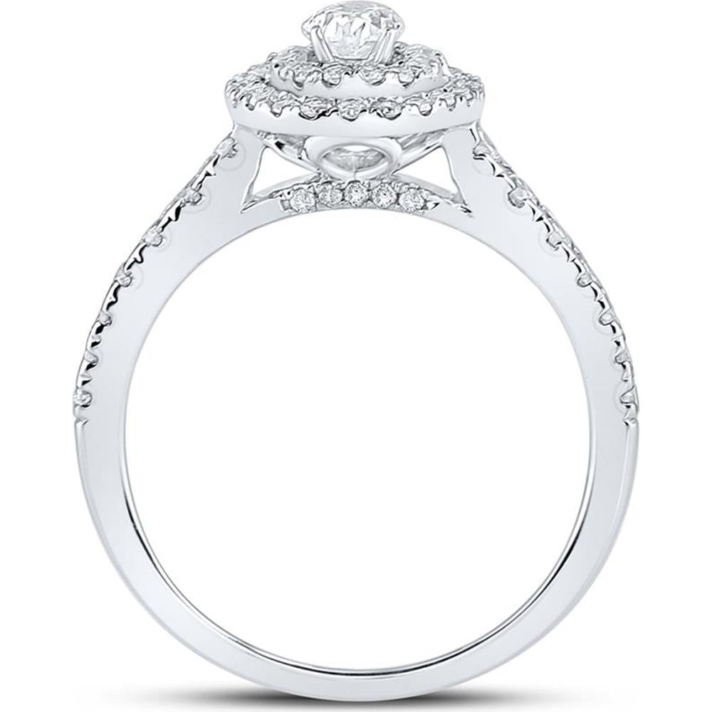 GND 14K White Gold Oval Diamond Halo Bridal Engagement Ring - 1.00 Carat Total Diamond Weight