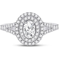 GND 14K White Gold Oval Diamond Halo Bridal Engagement Ring with Round Diamonds – 1 Carat Total Diamond Weight