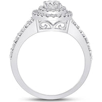 GND 14K White Gold Oval Diamond Halo Bridal Engagement Ring with Round Diamonds – 1 Carat Total Diamond Weight