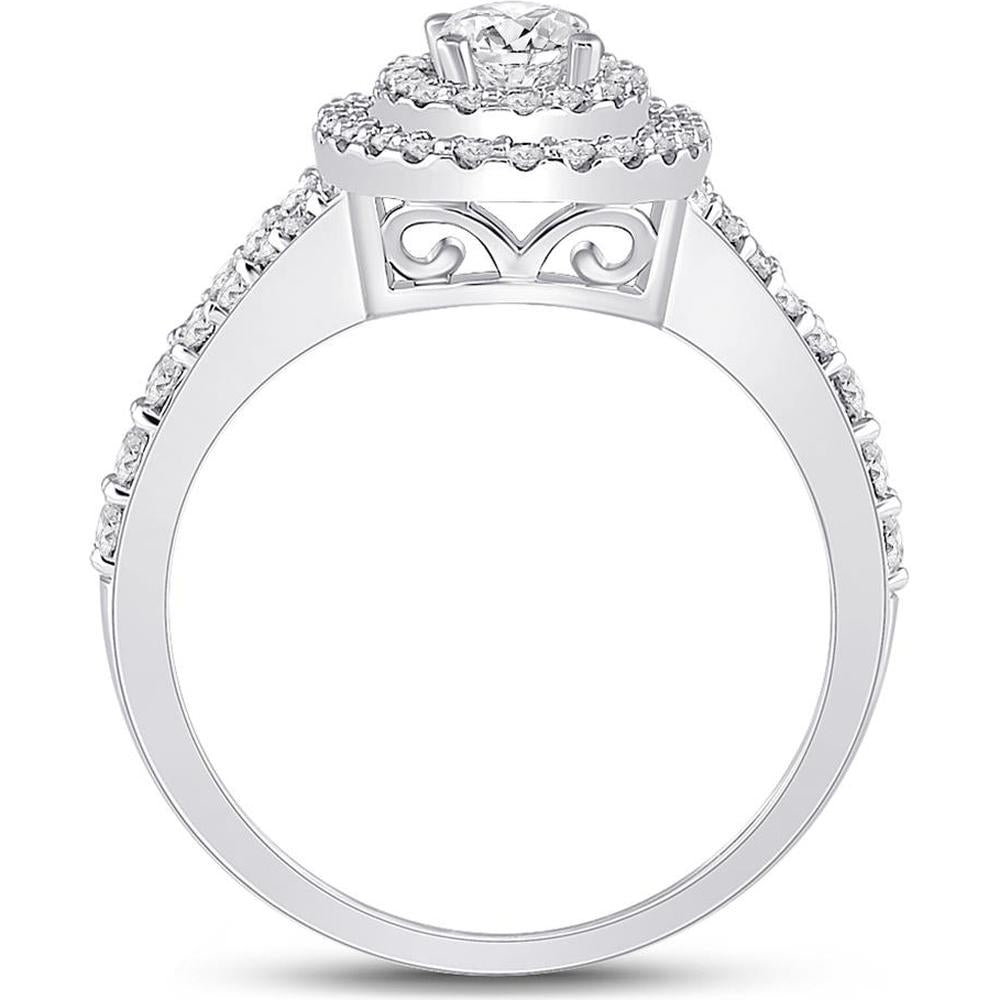 GND 14K White Gold Oval Diamond Halo Bridal Engagement Ring with Round Diamonds – 1 Carat Total Diamond Weight