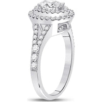 GND 14K White Gold Oval Diamond Halo Bridal Engagement Ring with Round Diamonds – 1 Carat Total Diamond Weight