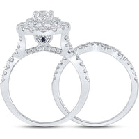 GND 14K White Gold Oval Diamond Halo Bridal Wedding Ring Set with 2.00 Carat Total Diamond Weight