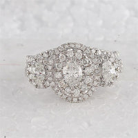 GND 14K White Gold Oval Diamond Halo Bridal Wedding Ring Set with Round Diamonds – 1-1/2 Carat Total Diamond Weight