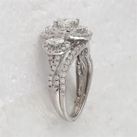 GND 14K White Gold Oval Diamond Halo Bridal Wedding Ring Set with Round Diamonds – 1-1/2 Carat Total Diamond Weight
