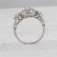 GND 14K White Gold Oval Diamond Halo Bridal Wedding Ring Set with Round Diamonds – 1-1/2 Carat Total Diamond Weight
