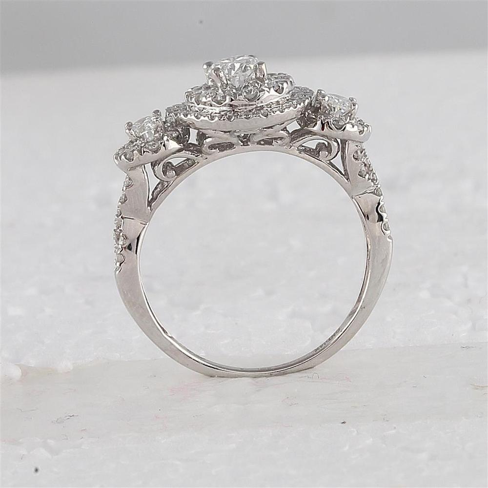 GND 14K White Gold Oval Diamond Halo Bridal Wedding Ring Set with Round Diamonds – 1-1/2 Carat Total Diamond Weight