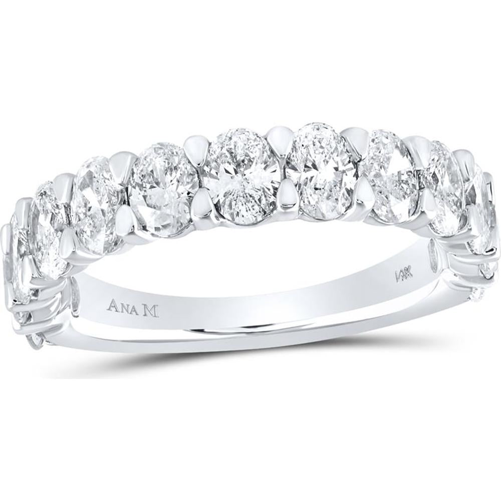 GND 14K White Gold Oval Diamond Single Row Band Ring - 2.43 Carat Total Diamond Weight