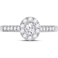 GND 14K White Gold Oval Diamond Solitaire Bridal Engagement Ring with Round Diamond Halo - 0.50 Carat Total Diamond Weight