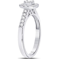 GND 14K White Gold Oval Diamond Solitaire Bridal Engagement Ring with Round Diamond Halo - 0.50 Carat Total Diamond Weight