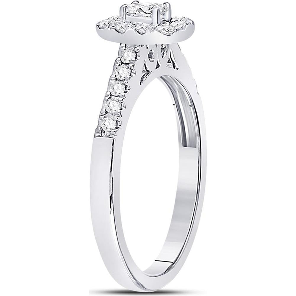 GND 14K White Gold Oval Diamond Solitaire Bridal Engagement Ring with Round Diamond Halo - 0.50 Carat Total Diamond Weight