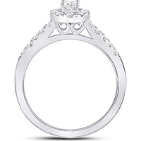 GND 14K White Gold Oval Diamond Solitaire Bridal Engagement Ring with Round Diamond Halo - 0.50 Carat Total Diamond Weight