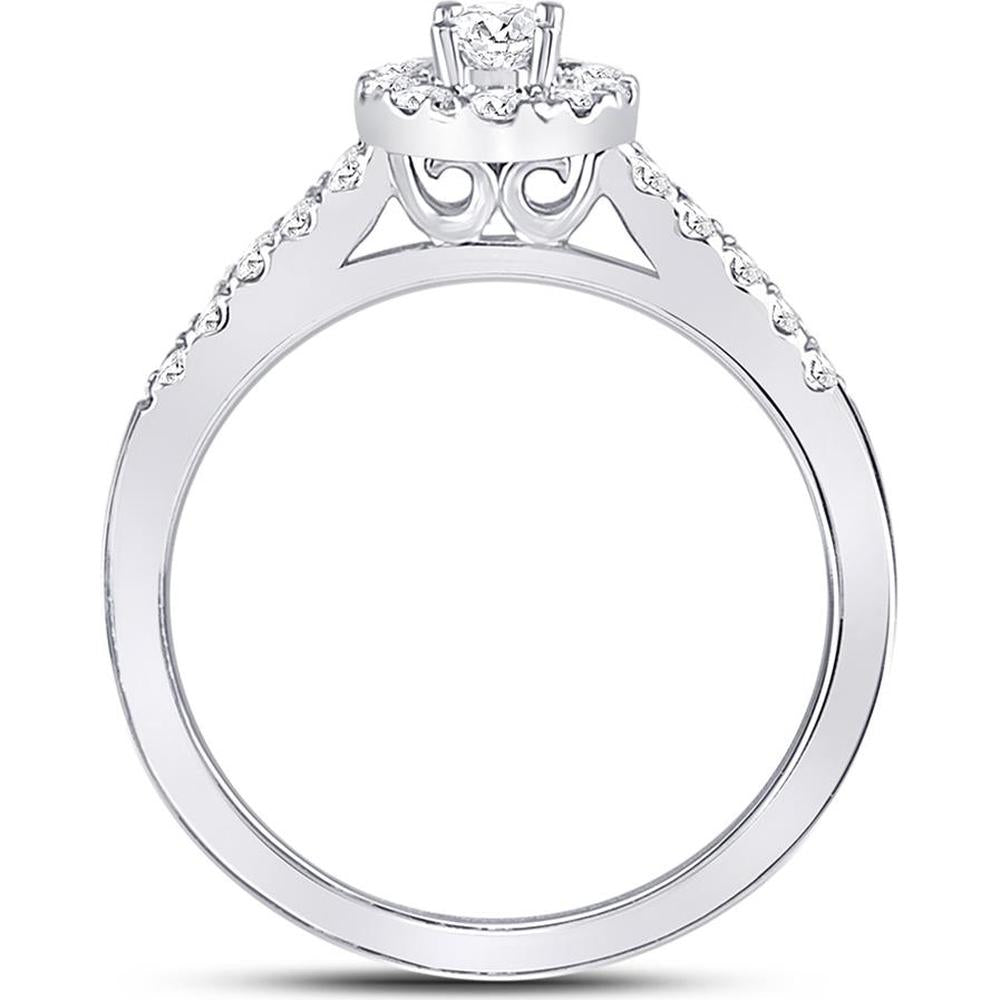 GND 14K White Gold Oval Diamond Solitaire Bridal Engagement Ring with Round Diamond Halo - 0.50 Carat Total Diamond Weight