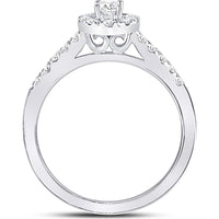 GND 14K White Gold Oval Diamond Solitaire Bridal Engagement Ring with Round Diamond Halo - 0.50 Carat Total Diamond Weight