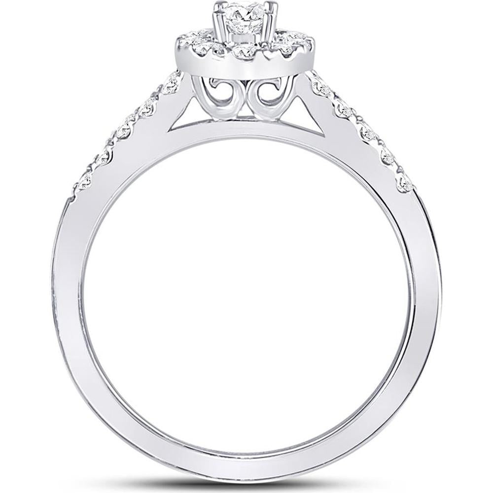 GND 14K White Gold Oval Diamond Solitaire Bridal Engagement Ring with Round Diamond Halo - 0.50 Carat Total Diamond Weight