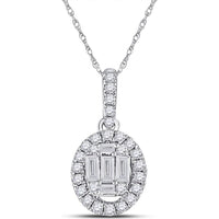 GND 14K White Gold Oval Pendant with Channel-Set Baguette and Pave-Set Round Diamonds - 0.30 Carat Total Diamond Weight