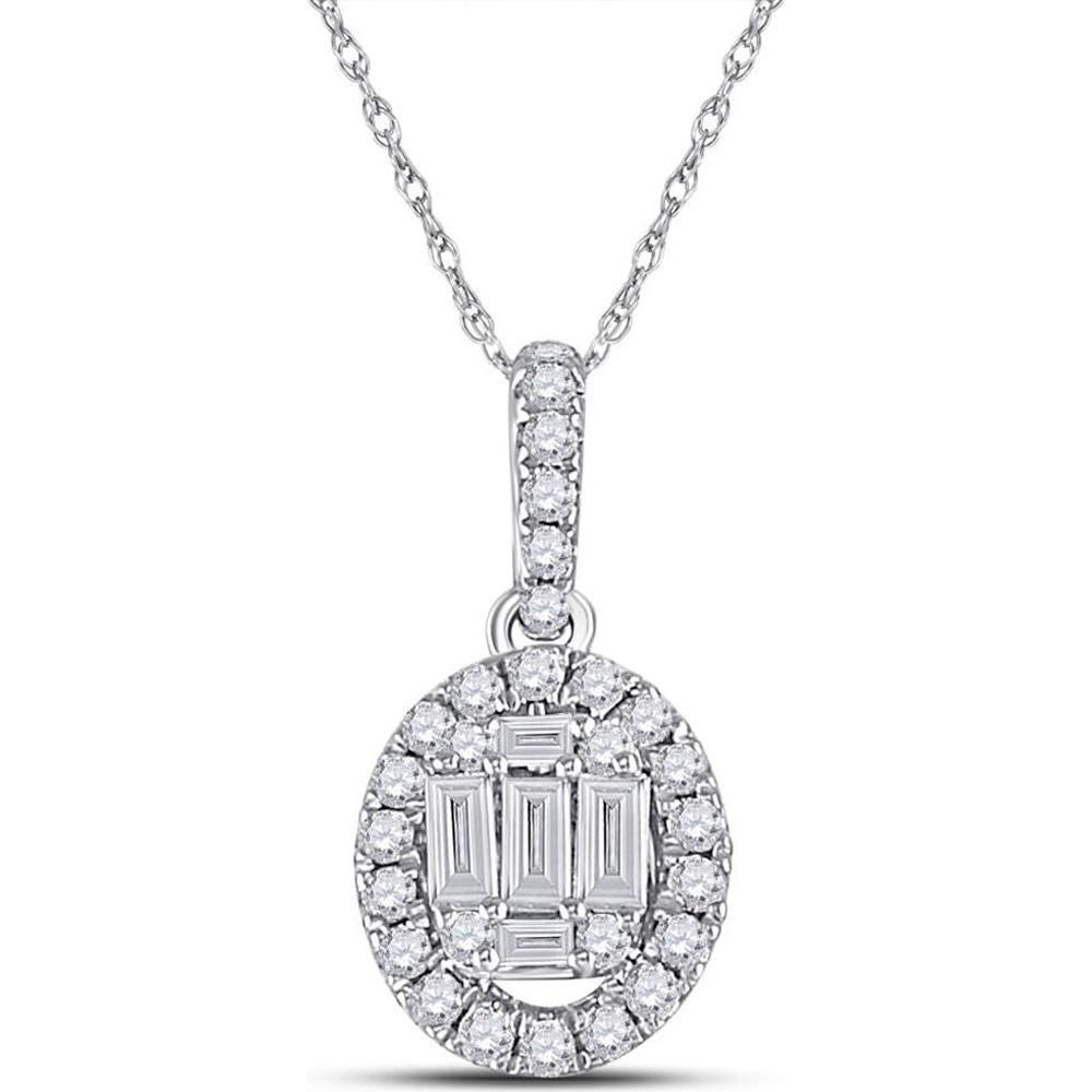 GND 14K White Gold Oval Pendant with Channel-Set Baguette and Pave-Set Round Diamonds - 0.30 Carat Total Diamond Weight