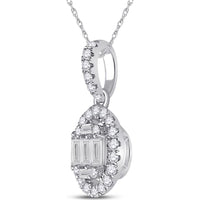 GND 14K White Gold Oval Pendant with Channel-Set Baguette and Pave-Set Round Diamonds - 0.30 Carat Total Diamond Weight
