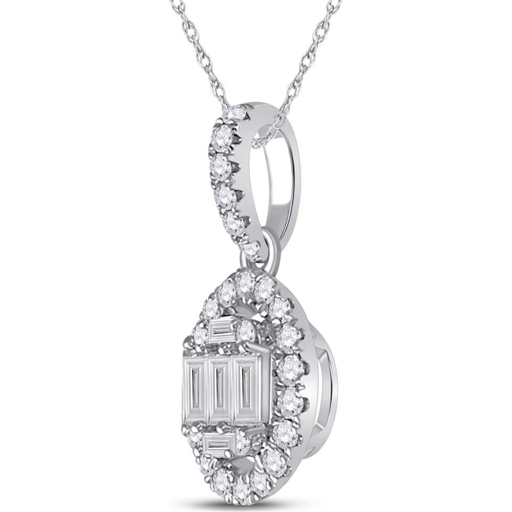 GND 14K White Gold Oval Pendant with Channel-Set Baguette and Pave-Set Round Diamonds - 0.30 Carat Total Diamond Weight