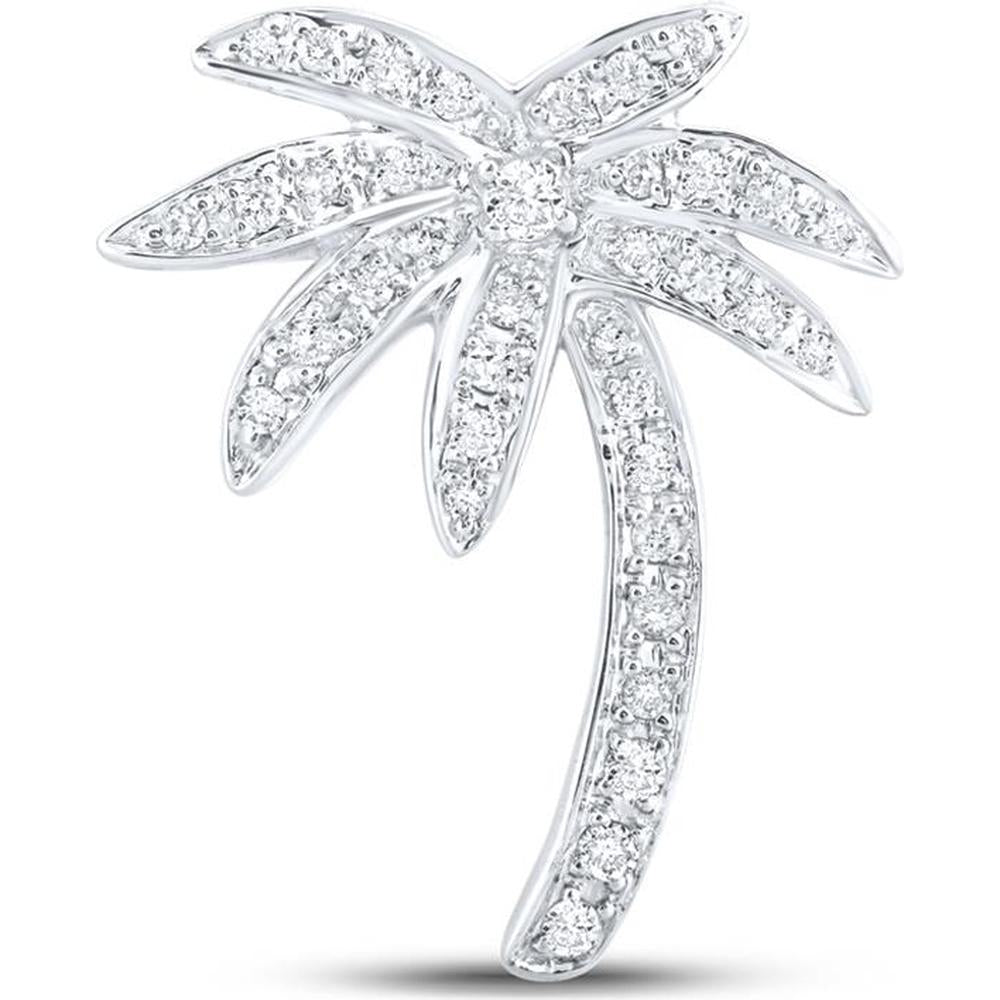 GND 14K White Gold Palm Tree Pendant with Bead-Set Round Diamonds - 0.26 Carat Total Diamond Weight