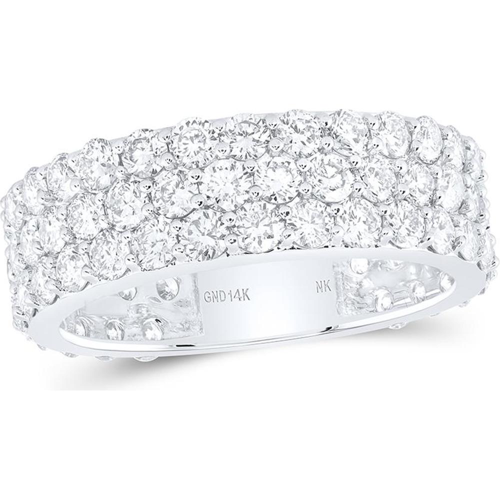 GND 14K White Gold Pave Band Ring with Prong-Set Round Diamonds - 2.92 Carat Total Diamond Weight.