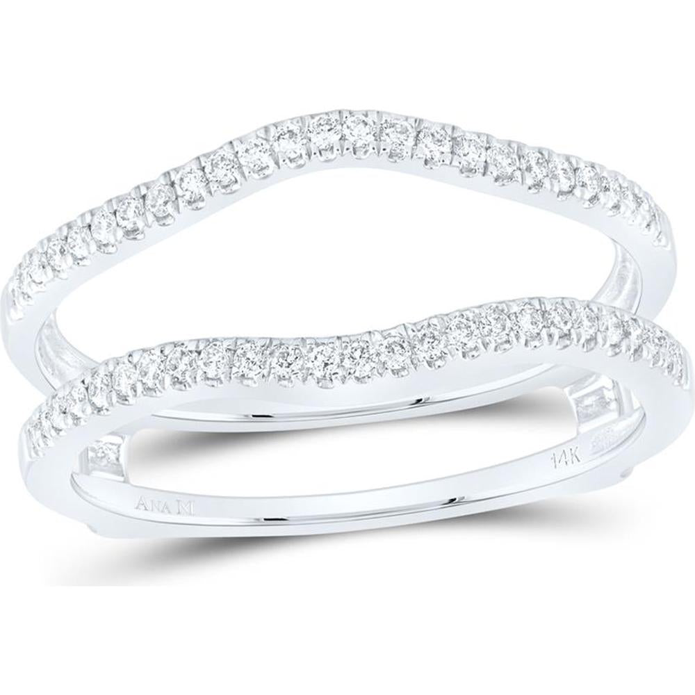 GND 14K White Gold Pave-Set Round Diamond Ring Guard Wrap Solitaire Enhancer Band - 1/4 Total Carat Weight