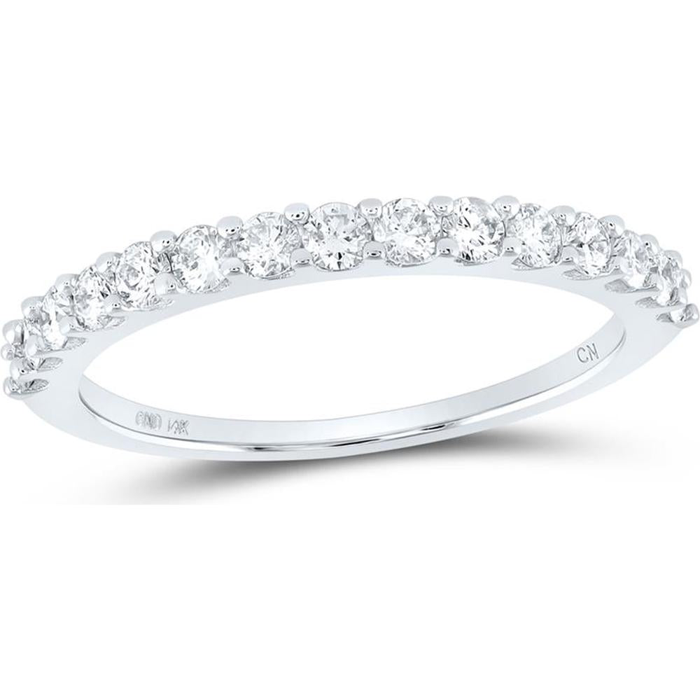 GND 14K White Gold Pave-Set Round Diamond Wedding and Anniversary Band - 0.50 Carat Total Diamond Weight