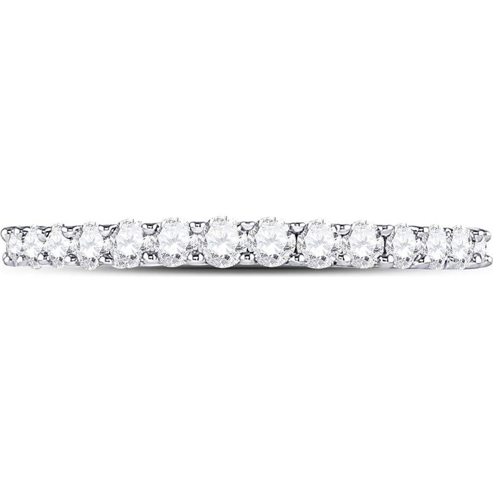 GND 14K White Gold Pave-Set Round Diamond Wedding and Anniversary Band - 0.50 Carat Total Diamond Weight