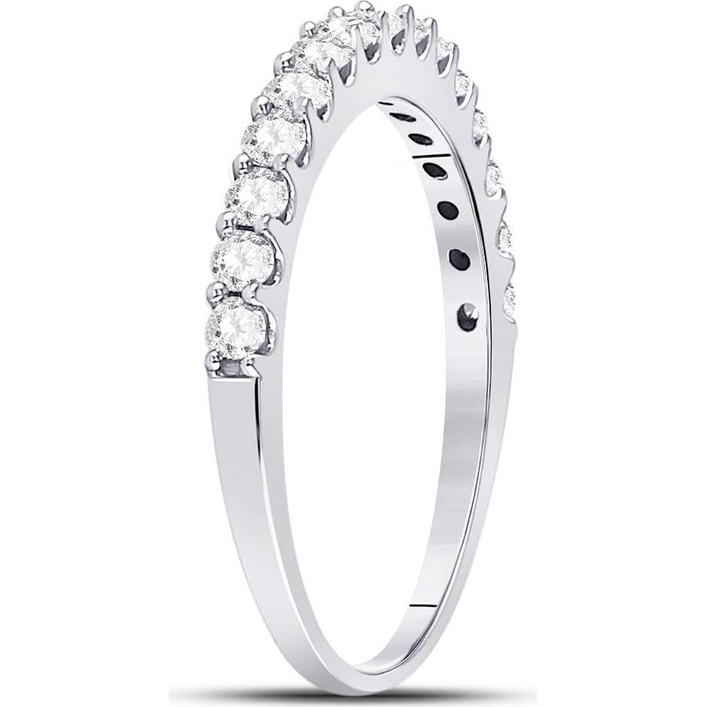 GND 14K White Gold Pave-Set Round Diamond Wedding and Anniversary Band - 0.50 Carat Total Diamond Weight