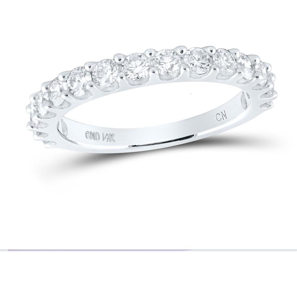GND 14K White Gold Pave-Set Round Diamond Wedding Band - 1.0 Carat Total Diamond Weight