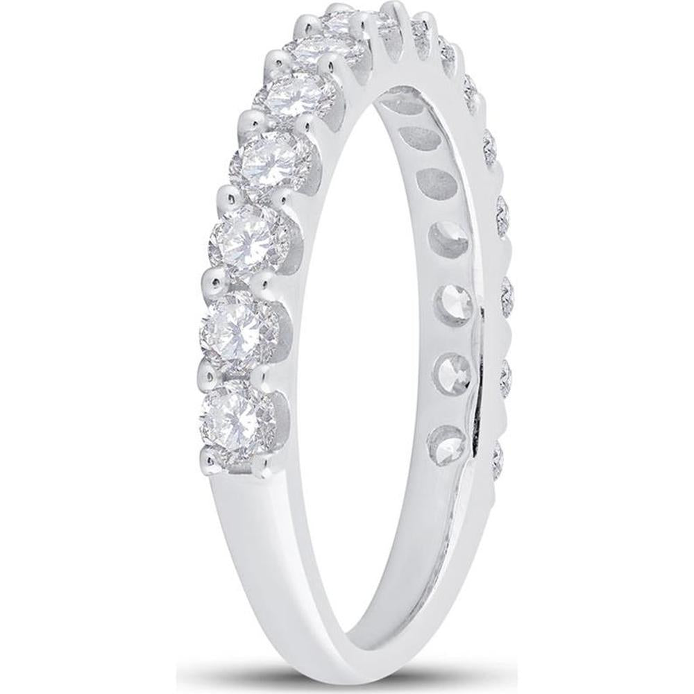 GND 14K White Gold Pave-Set Round Diamond Wedding Band - 1.0 Carat Total Diamond Weight