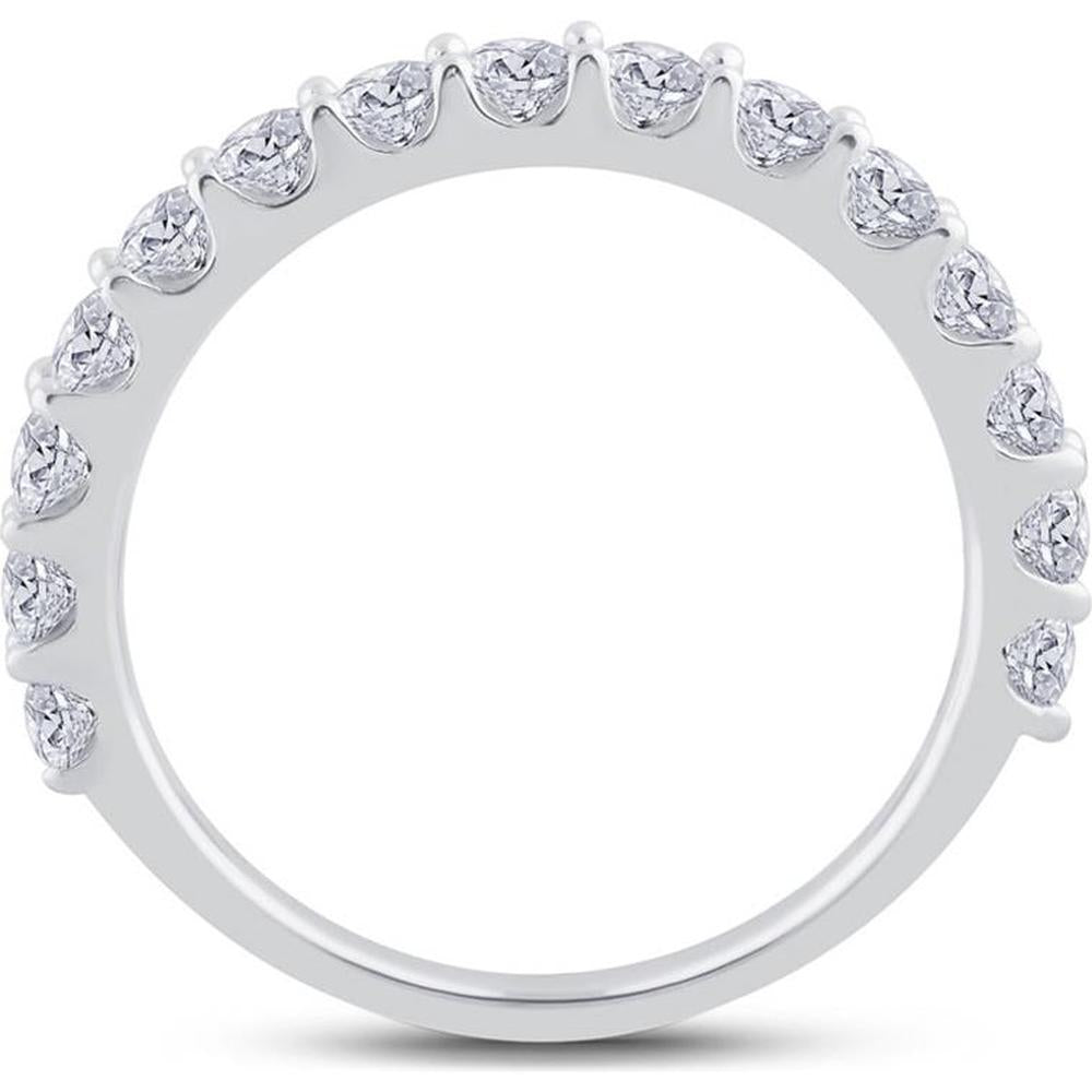 GND 14K White Gold Pave-Set Round Diamond Wedding Band - 1.0 Carat Total Diamond Weight
