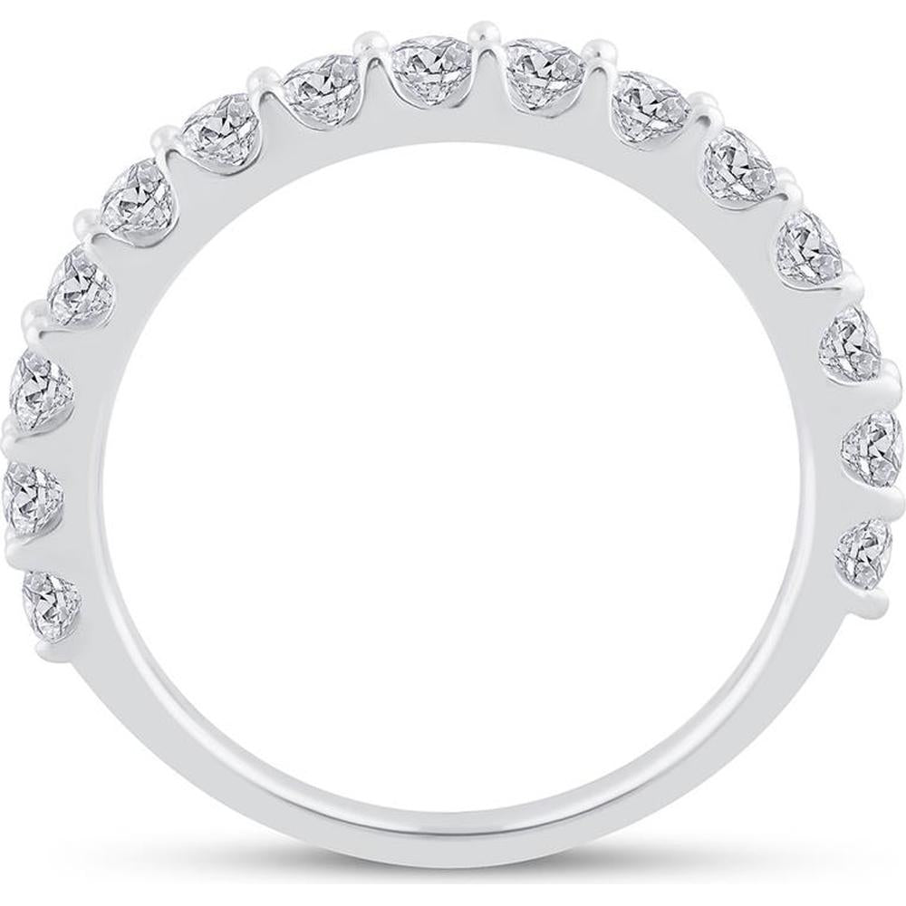 GND 14K White Gold Pave-Set Round Diamond Wedding Band - 1.0 Carat Total Diamond Weight